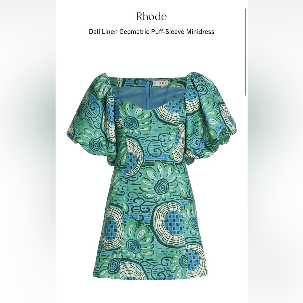Rhode Dali Linen Geometric Puff-Sleeve Minidress